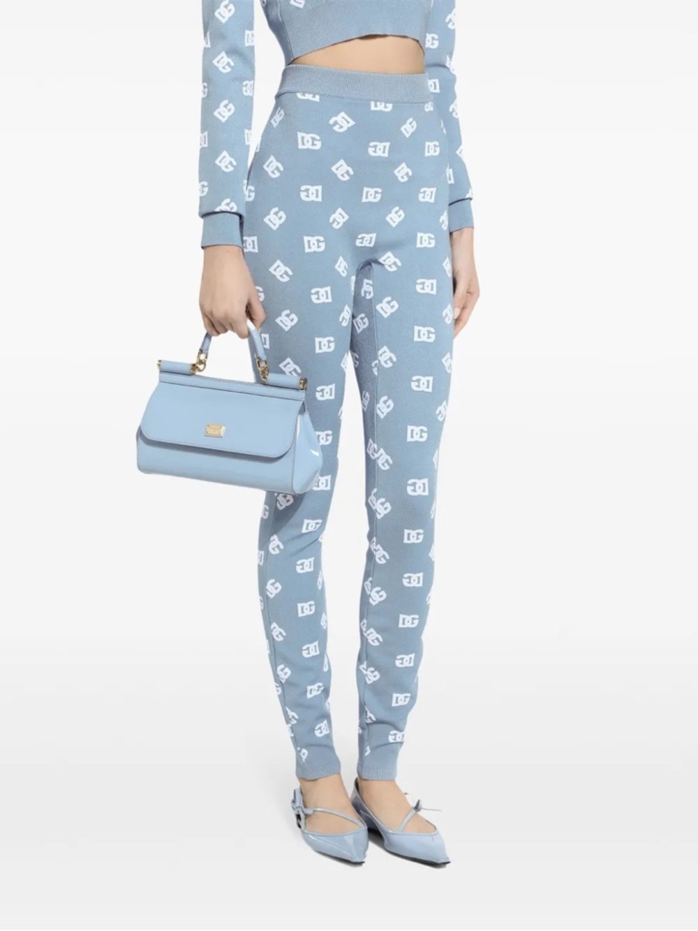 Light Blue Logo-Print Knit Pants and Top